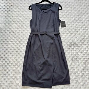 NWT Classiques Entier Belted Waist Sleeveless Charcoal Gray Midi Dress Size 16